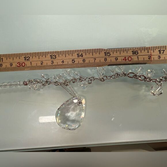 Swarovski Clear Crystal Teardrop Necklace – Rhodium Plated, Swan Logo, Boxed - Picture 10 of 15